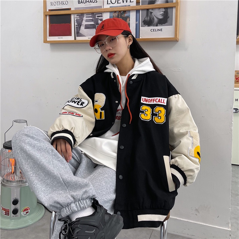 Áo Khoác Bóng Chày Dáng Rộng In Họa Tiết Phong Cách Hàn Quốc Thời Trang Cho Nam Và Nữ