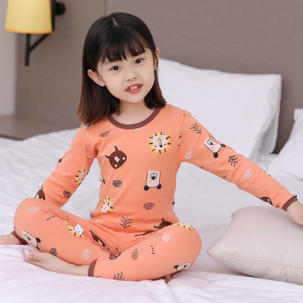 ✨Hàng Có Sẵn✨ Bộ Đồ Ngủ Vải Cotton Dáng Dài Thời Trang Thu Đông Cho Bé
