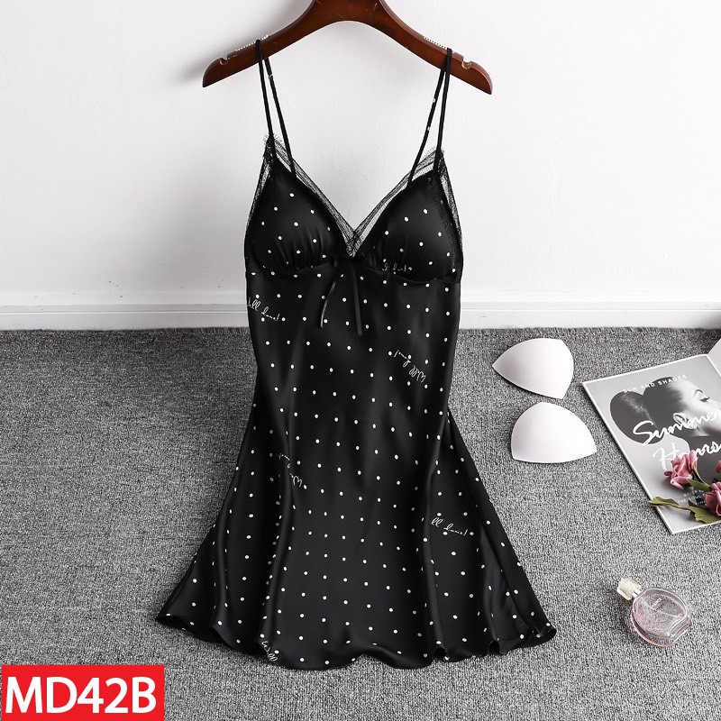 Áo Đầm Ngủ Hai Dây Mặc Nhà Lụa Mềm Mịn AMANTA AMTD42
