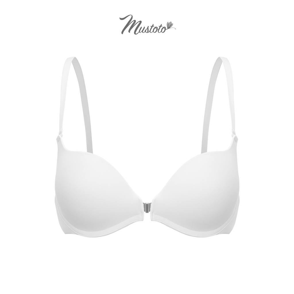 Áo Lót Nữ Mút Vừa Dày Móc Cài Trước Không Gọng Nâng Ngực Trơn Trắng (Mustoto MA09)