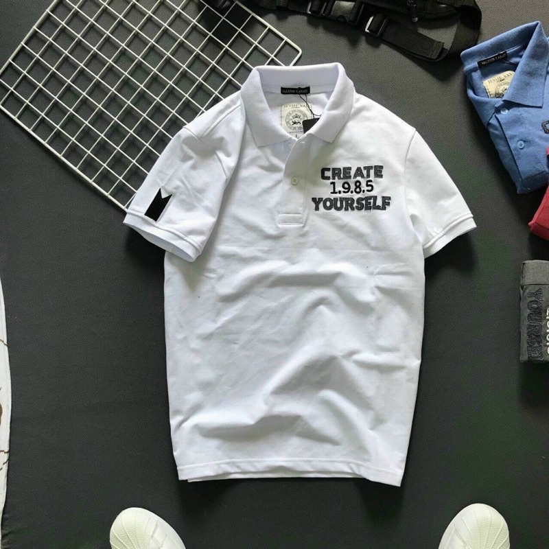 Áo thun nam polo cổ bẻ tay ngắn chữ kèm số 1985 thêu siêu đẹp vải cotton thun cá sấu cao cấp