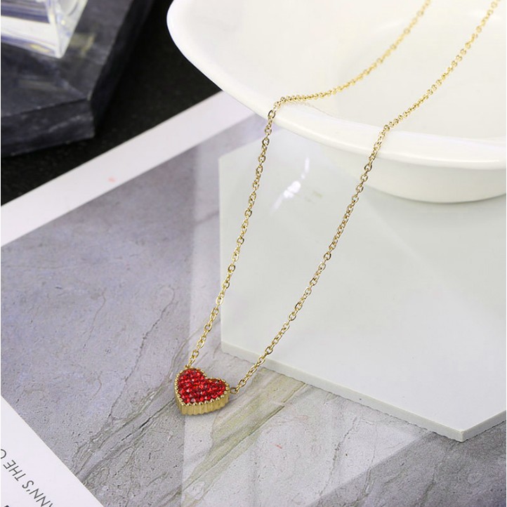 Dây chuyền nữ titan hình trái tim 2 mặt đỏ đen siêu đẹp, bền màu, hợp thời trang