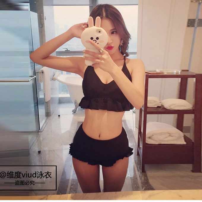 BIKINI, ĐỒ BƠI 2 MẢNH ĐEN áo tam giác bèo (Kèm hình thật)