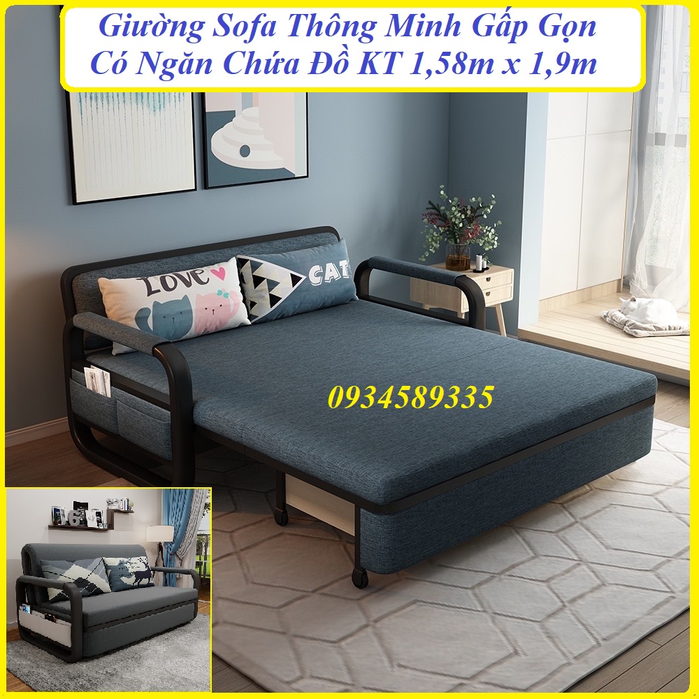 Giường Sofa Đa Năng Cao Cấp, Sofa Thông Minh - Gấp Gọn Kiểu Dáng Hiện Đại ,KT 1,5m x 1.9m