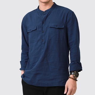 Áo đũi nam cổ tàu dài tay 2 túi ngực Thời Trang Vải Đũi (Linen) Cao Cấp R.Menswear