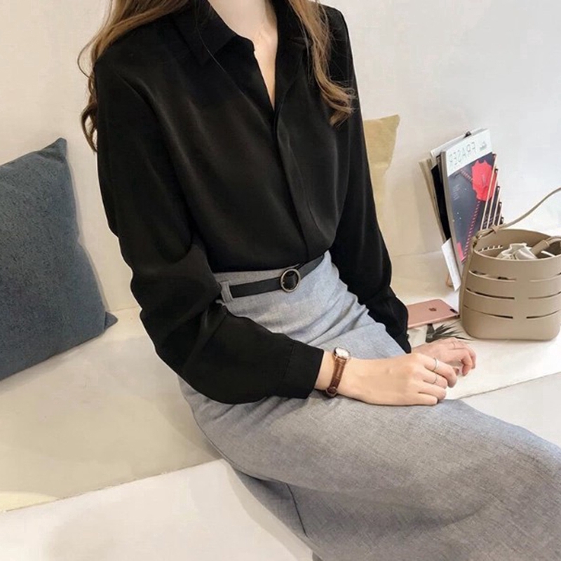 Áo Sơ Mi Dài Tay Màu Đen Thời Trang Phong Cách Nữ Tính