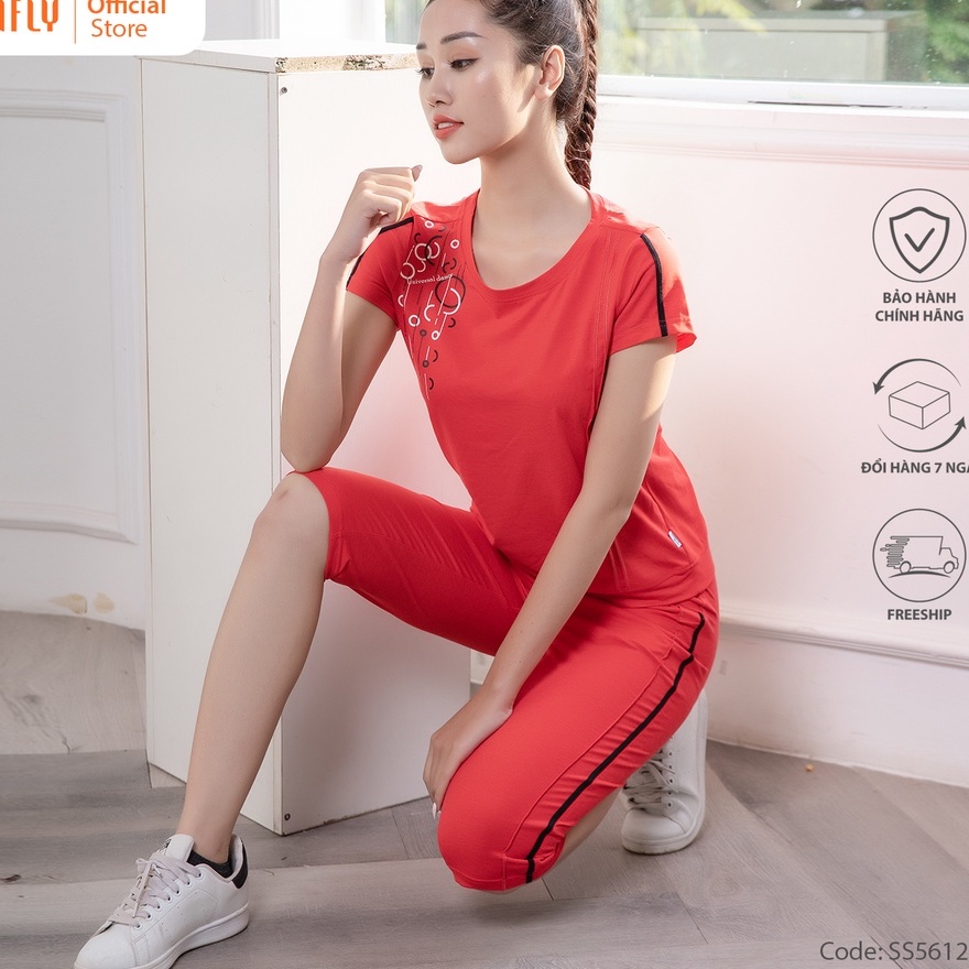 Bộ đồ mặc nhà nữ thể thao cotton SUNFLY áo cộc tay, quần ngố SS5612
