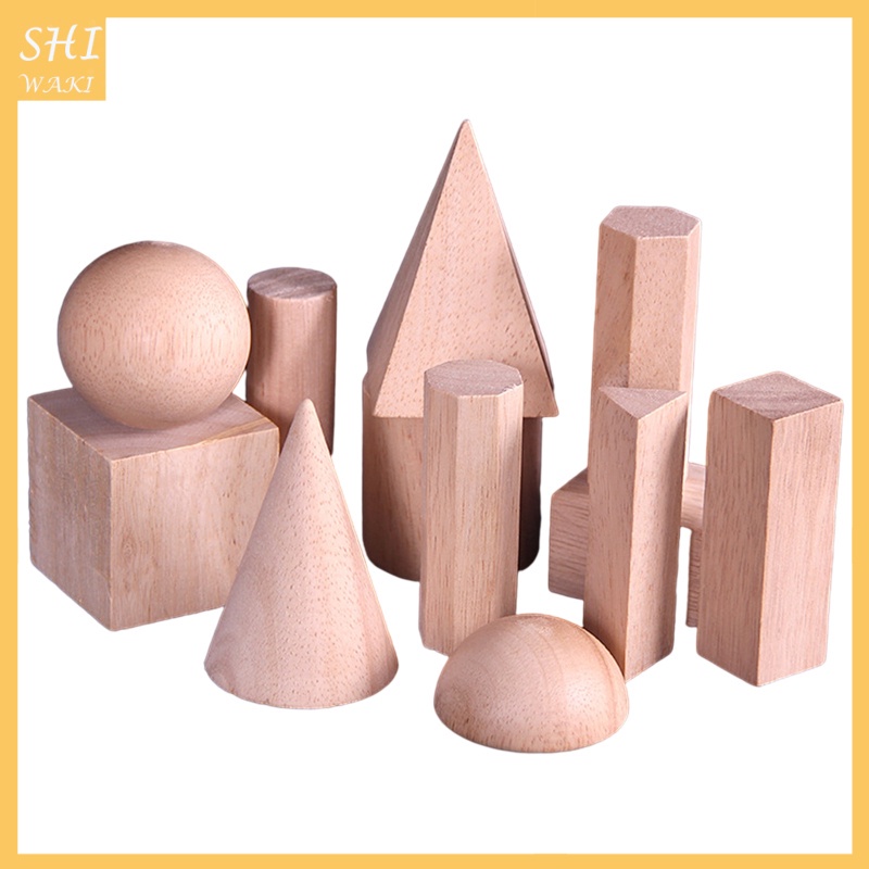 12 Pieces Wood Geometric Solids Shapes Stacking Construction Learning Toys