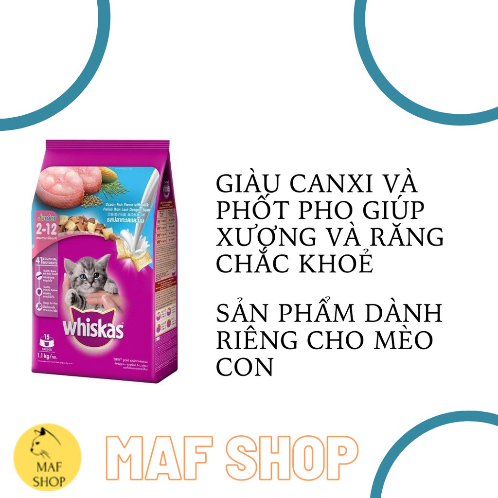 HẠT WHISKAS CHO MÈO CON CÁC VỊ LOẠI TÚI 1.1 KG CHÍNH HÃNG SIÊU TỐT ĐẦY ĐỦ DINH DƯỠNG