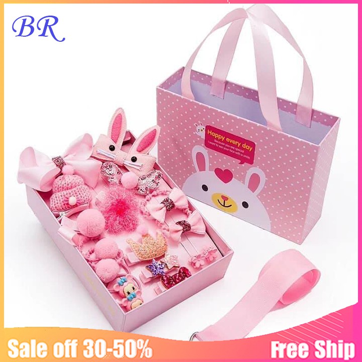 Hộp nơ buộc tóc 18 chi tiết cho bé dễ thương.