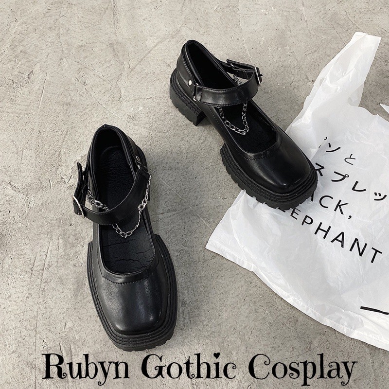 [Sẵn]  Giày Lolita Gothic mũi vuông phối xích độc lạ  ( Size 35 - 40 )