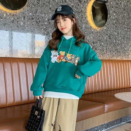 Áo hoodie bé gái Con Xinh phom rộng nỉ hình in NHIỀU CHÚ GẤU,thời trang thu đông dành cho trẻ em từ 4 đến 10 tuổi