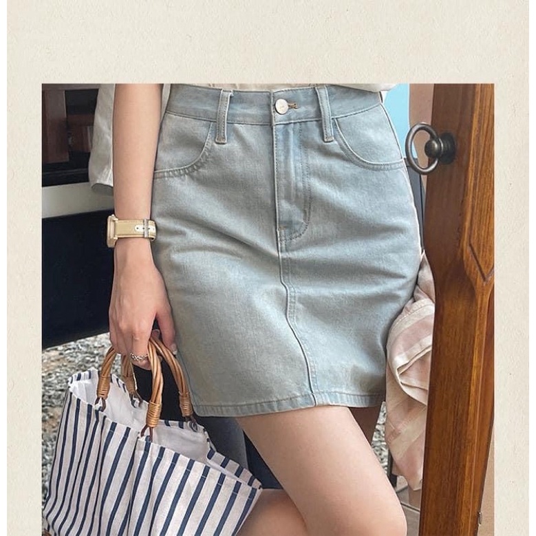 Chân váy jean thêu hoa dáng chữ A