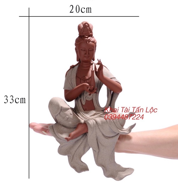 Tượng Quan Âm Thuỷ Nguyệt gốm tử sa cao 33 cm hàng cao cấp