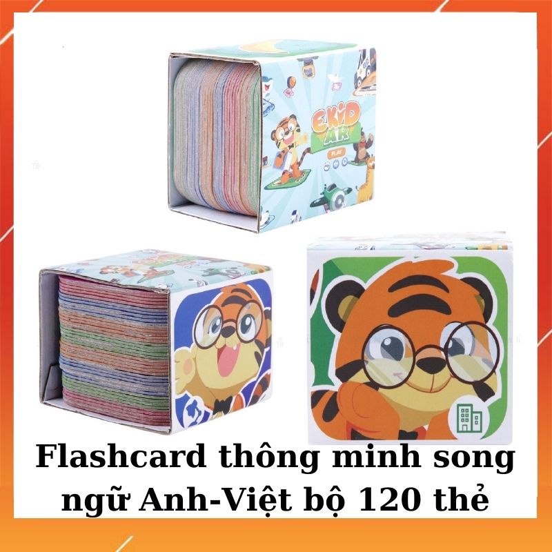 Bộ 120 thẻ học thông minh EKIDAR song ngữ Anh -Việt chủ đề Động vật ,hoa quả, và công trình cho bé khám phá