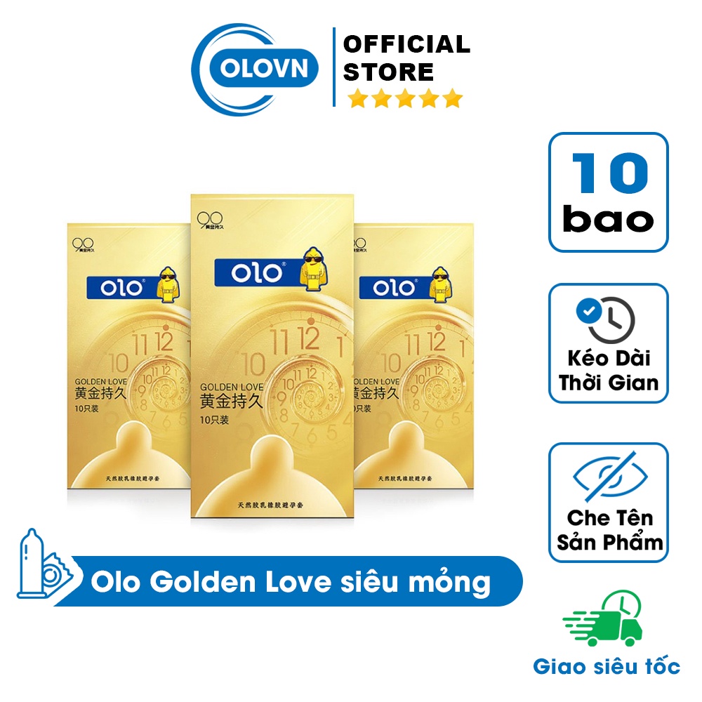 Bao cao su siêu mỏng gai OLO golden love,kéo dài thời gian quan hệ, có gân gai, siêu mỏng 0.01 | hộp 10 Bao