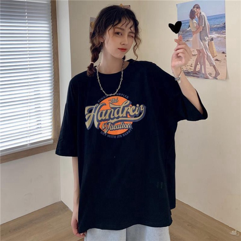 Áo Phông Unisex, Áo Thun Nam Nữ Form Rộng Tay Lỡ Freesize Handrey 40kg - 55kg