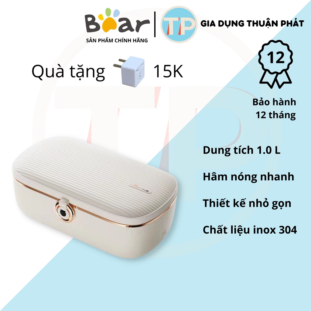 Hộp cơm cắm điện Bear DFH-P09E5, 1.0 lít, nấu chín, hâm nóng và giữ nhiệt cho thức ăn, dùng inox 304, cặp lồng điện