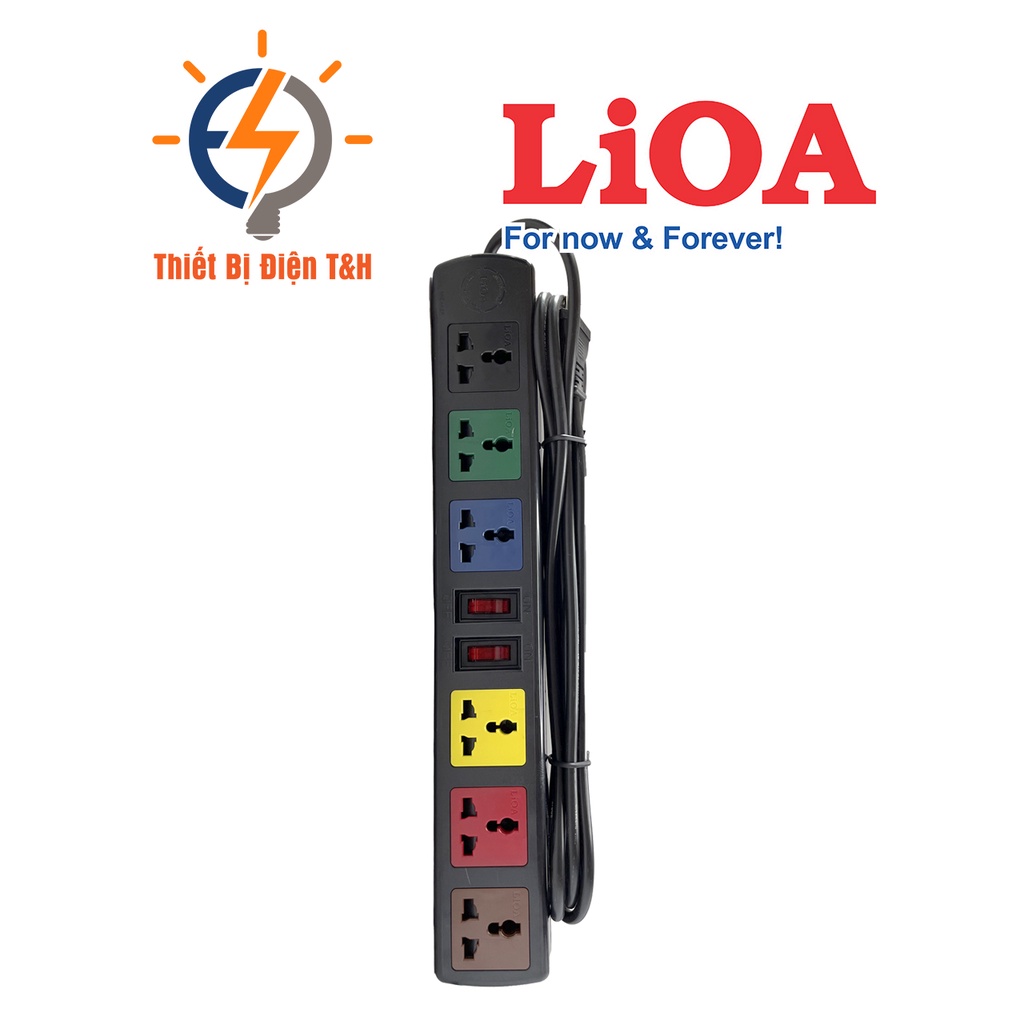 Ổ cắm điện đa năng LIOA, 2200W, 6 ổ cắm, 2 công tắc, dây dài 3M, 5M, 6D32N - 6D52N - Thiết Bị Điện T&amp;H