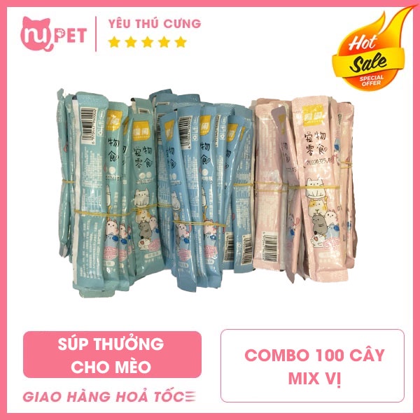 Combo 100 Súp thưởng Shizuka thức ăn dặm cho mèo biếng ăn nội địa Trung Quốc thanh 15g