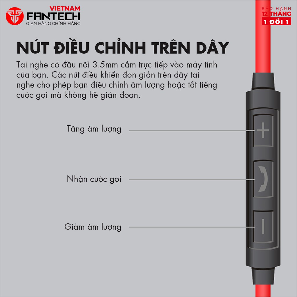 Tai Nghe Gaming Nhét Tai Có Dây FANTECH EG1 Jack 3.5mm Kèm Dây Chuyển Dùng Cho Điện Thoại Lẫn Máy Tính - Chính Hãng