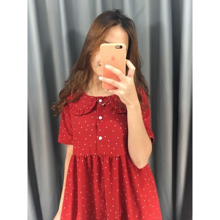 MM1311 Váy bầu đỏ chấm bi cổ điệu