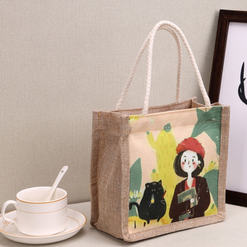 Túi Xách Vải Canvas In Họa Tiết Vintage Thời Trang Cho Nữ