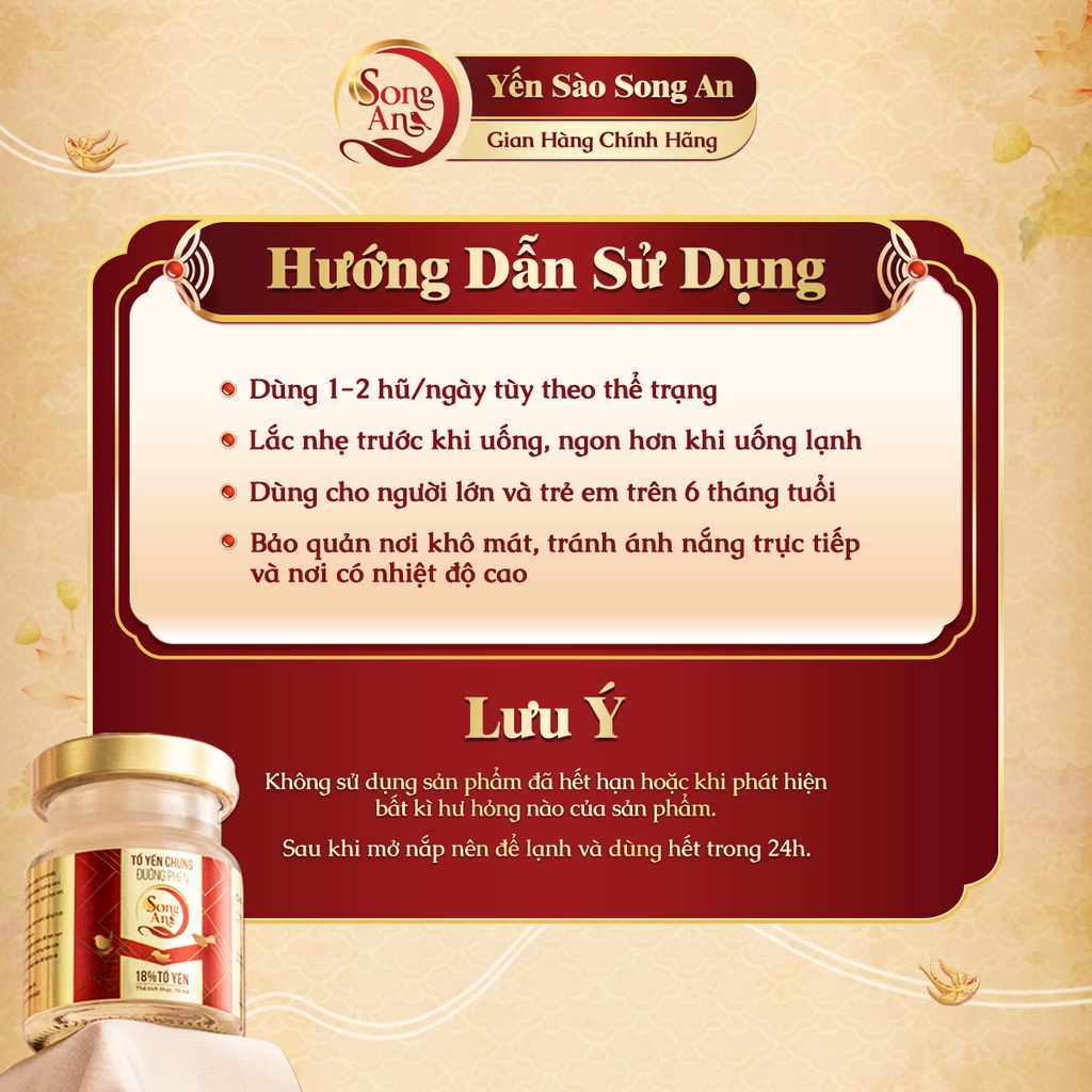 Yến chưng, Nước yến chưng đường phèn Song An Food bổ sung dưỡng chất bồi bổ sức khỏe, Hộp 6 hũ 70ml