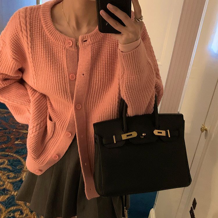Áo Khoác cardigan Dệt Kim Dáng Rộng Cổ Tròn Thời Trang Hàn Quốc