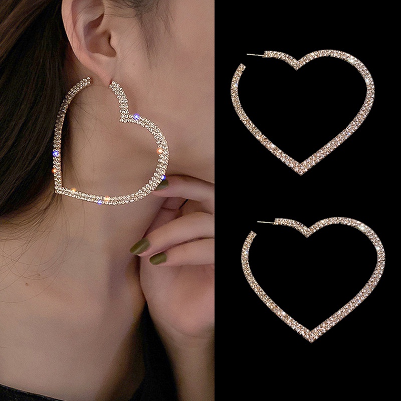 Bông Tai Hình Trái Tim Đính Đá Thời Trang Cho Nữ