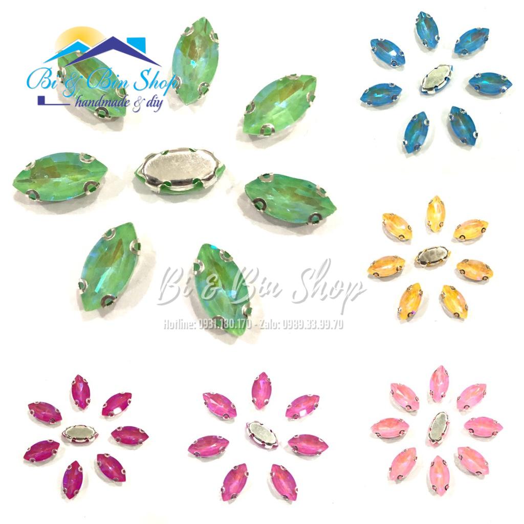20 Viên Đá Đế Lá Me 6x12mm Pha Lê Ánh Cừ Đính Kết Trang Phục Thời Trang, Trang Trí Vương Miện