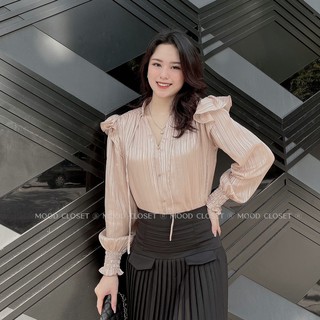 Áo sơ mi nữ xinh xắn sang chảnh mood silk shirt 001 - sơ mi lụa dài tay dệt kim có dây buộc nơ