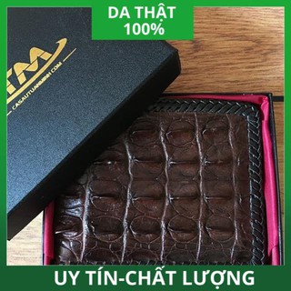 [ DA CAO CẤP ] Ví Da Cá Sấu Gai Lưng - Bóp Da Cá Sấu Gai Lưng Đan Viền Thủ Công Cao Cấp Giá Rẻ