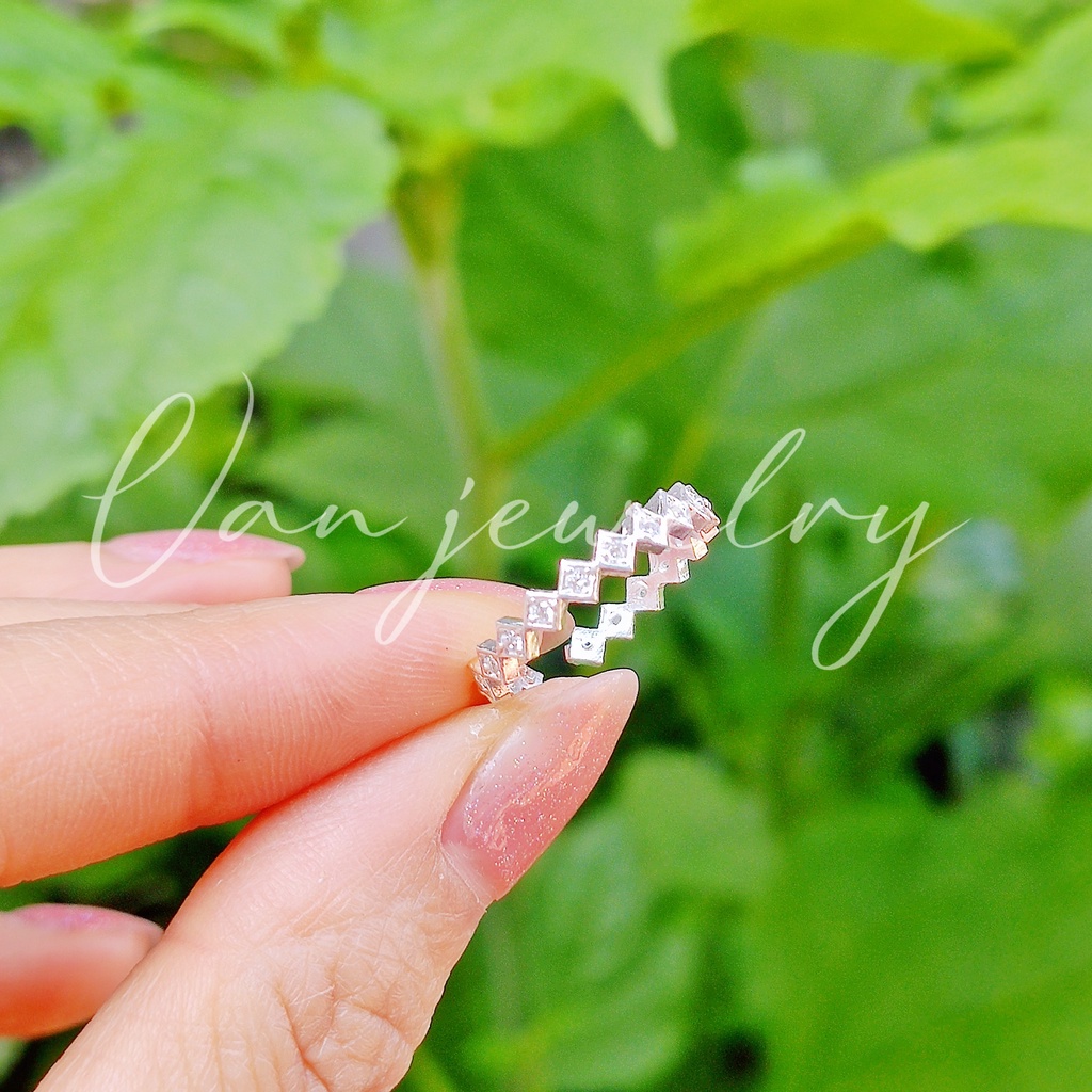 Nhẫn bạc nhẫn zic zac đính đá trắng free size Van Jewelry V10719