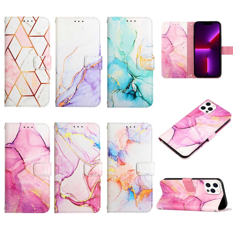 Bao Da Điện Thoại Nắp Lật Dạng Ví Họa Tiết Cẩm Thạch Có Ngăn Đựng Thẻ Cho iphone 7 8 Plus X Xs XR 11 12 13 14 15 Pro Max