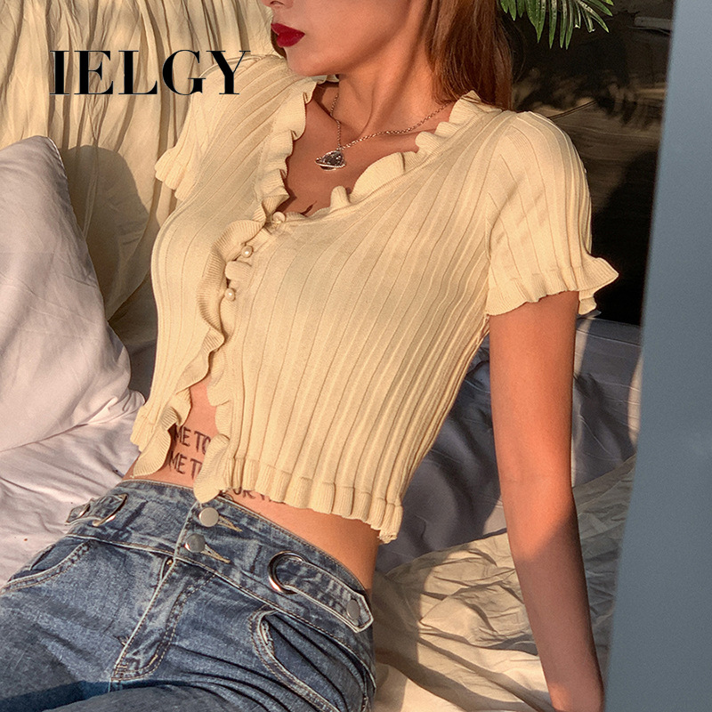 IELGY Áo Thun Cổ Chữ V Thời Trang Mùa Hè Quyến Rũ Cho Nữ