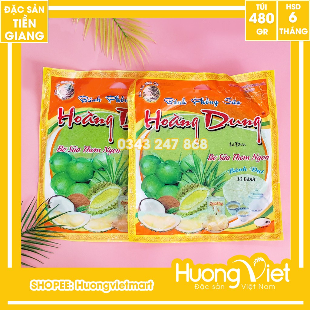 Bánh tráng sữa Hoàng Dung lá dứa 480g, bánh phồng sữa miền tây, đặc sản Tiền Giang [ Túi 10 bánh ]