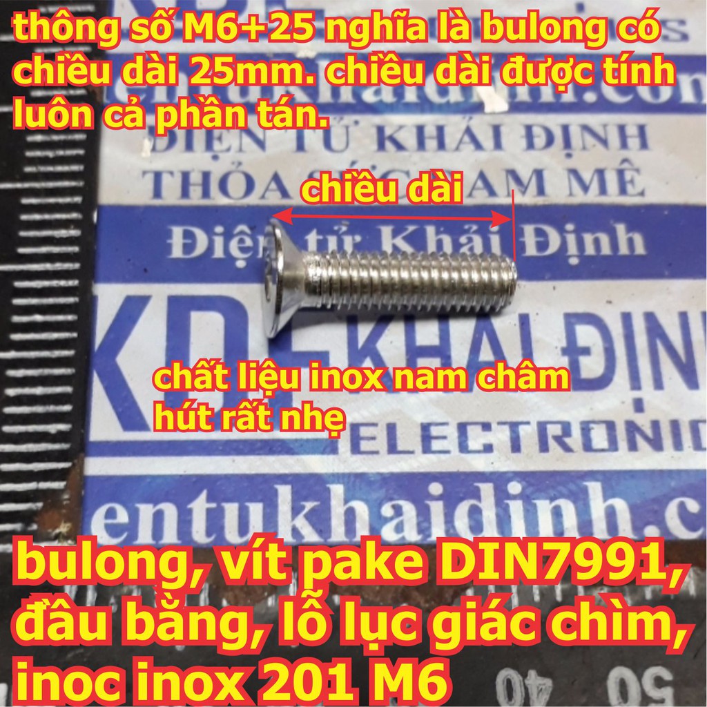 bulong, vít pake DIN7991, đầu bằng, lỗ lục giác chìm, inoc inox 201 M6 dài 10mm ~ 100mm kde6137