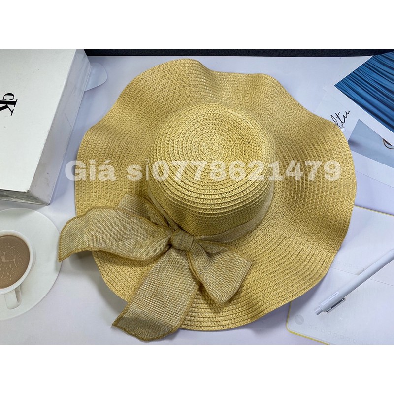 Nón bo cói vành lượn cợt nơ bố đi biển thời trang