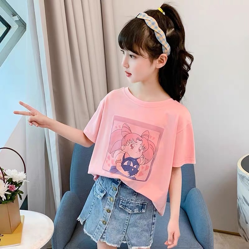 Áo Thun Ngắn Tay In Hình Phong Cách Hàn Quốc Cho Bé Gái