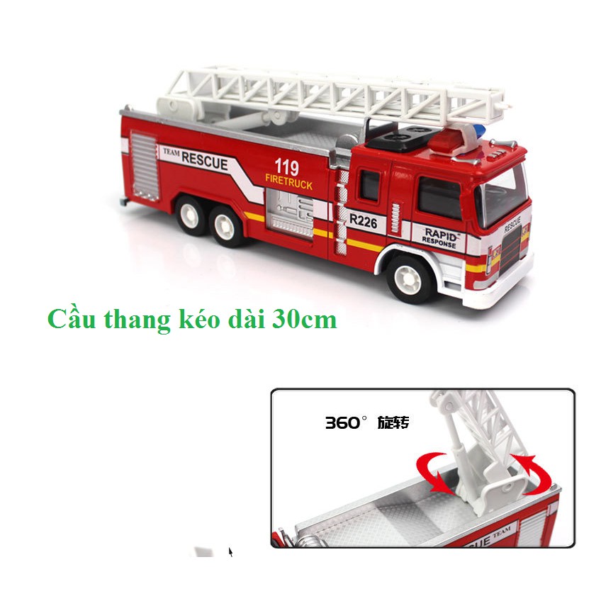 Xe cứu hỏa đồ chơi trẻ em bằng sắt có âm thanh và đèn tỉ lệ 1:32