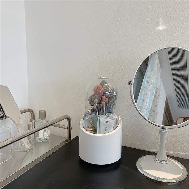Lọ đựng cọ / Ống cắm bút trang điểm nhiều ngăn xoay có nắp chống bụi 2 màu
