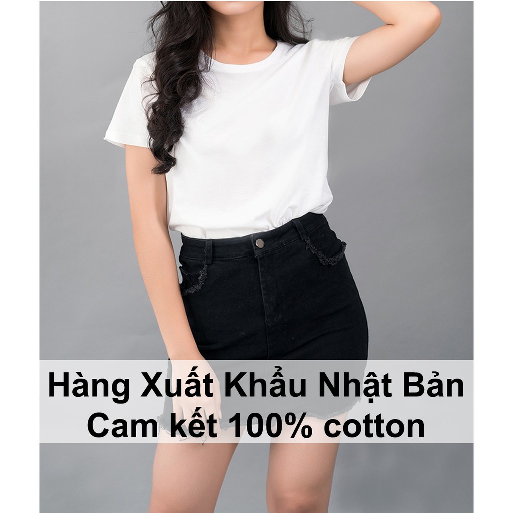 Áo thun nữ trắng trơn Gold Rhino 100% cotton, áo phông nữ trơn xuất khẩu Nhật Bản QT1