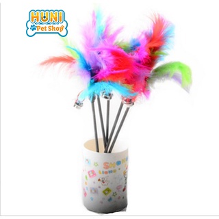 Đồ chơi cho mèo cần câu mèo thẳng lông vũ, chuông - Đồ chơi mèo cho vờn bắt, thư giãn Huni Petshop