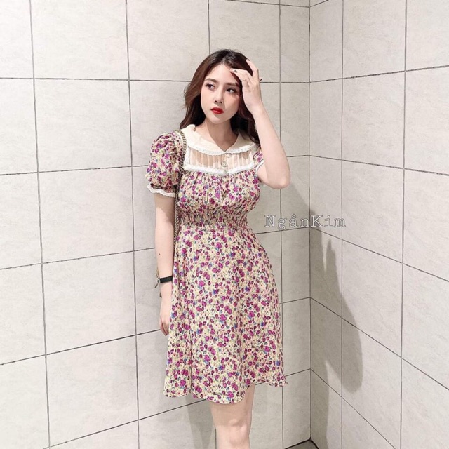 Bán sỉ- Váy hoa nhí cổ sen bo chun