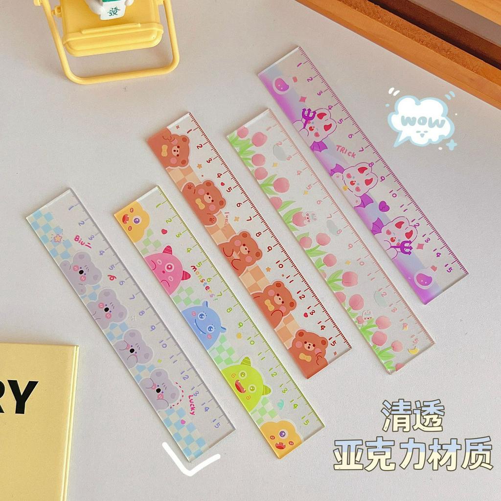 🎀 yakult 🎀Thước kẻ mica trong suốt in hình dễ thương 15cm