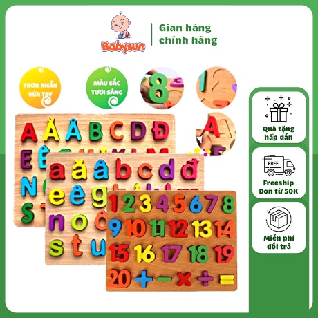 Bảng chữ cái và số 3D bằng gỗ giúp bé phát triển tư duy, đồ chơi giáo dục cho bé