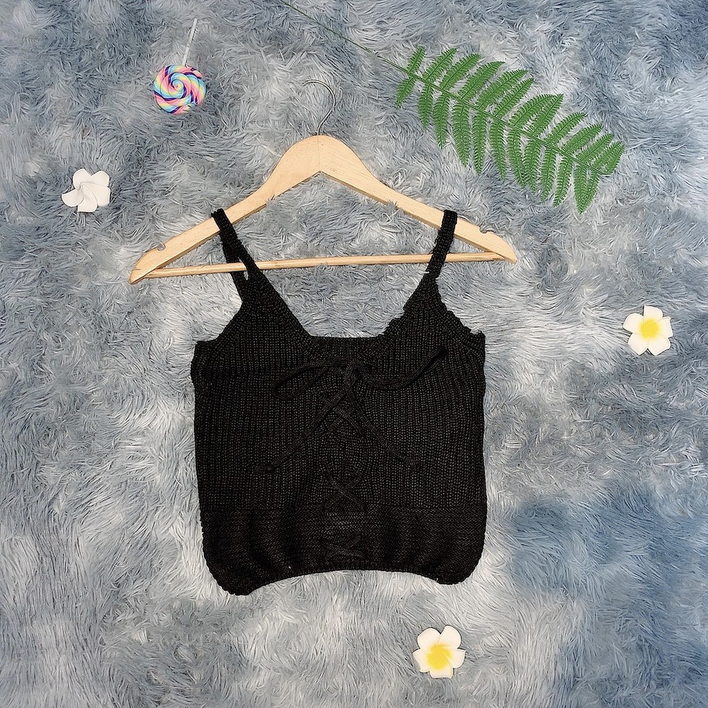 Áo len 2 dây cổ chữ V sexy phong cách hàn quốc áo vintage 2H14