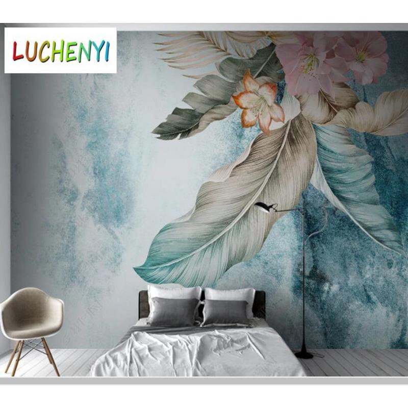Giấy Dán Tường Họa Tiết Lá Cây 3d Trừu Tượng Phong Cách Bắc Âu Trang Trí Nội Thất