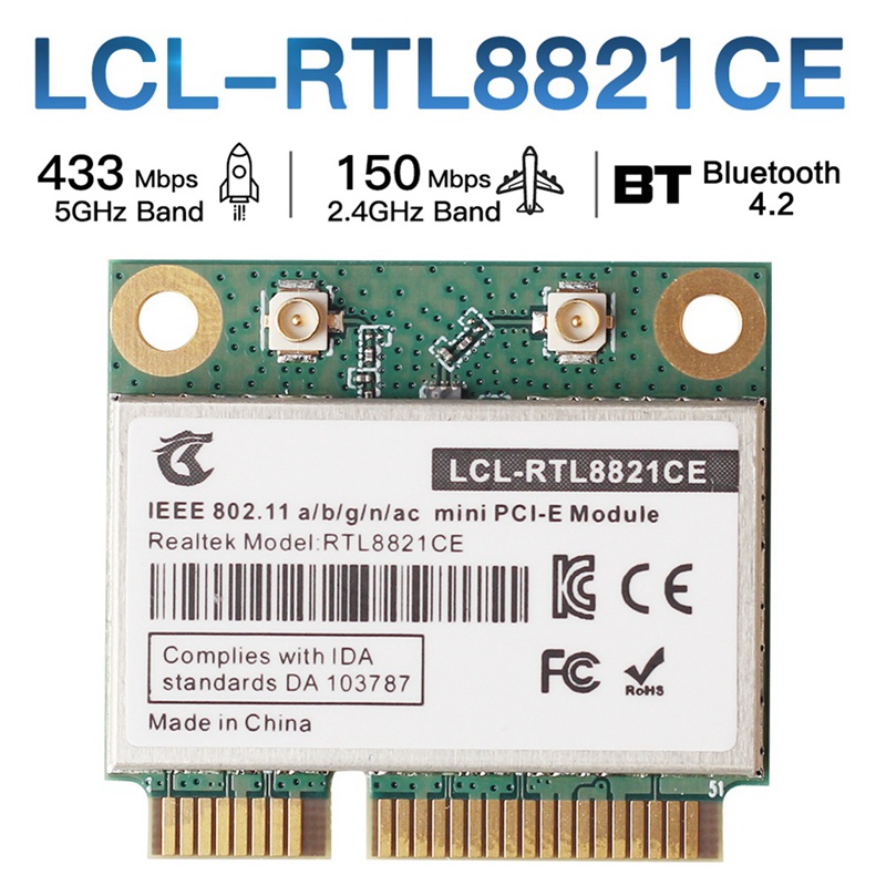 Rtl8821ce 802.11AC cho Bluetooth 4.2 433Mbps 2.4Ghz '5Ghz Băng tần kép Mini PCIe WiFi CARD RTL8821 Hỗ trợ máy tính xách tay-PC